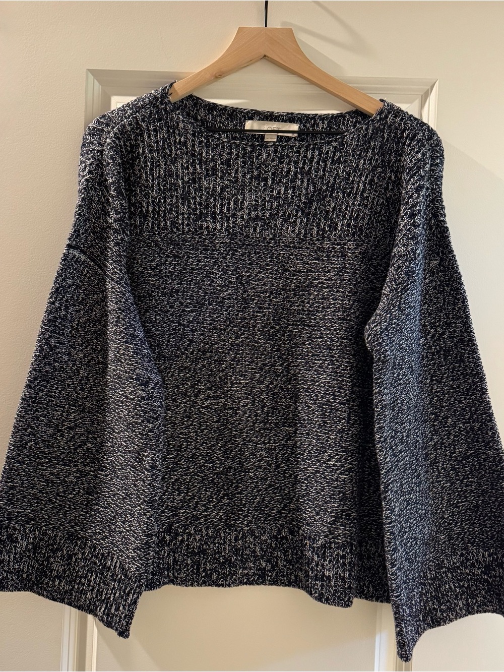 LOFT Oversized Black and White Marled Crewneck Sweater Dolman Sleeve Slouchy